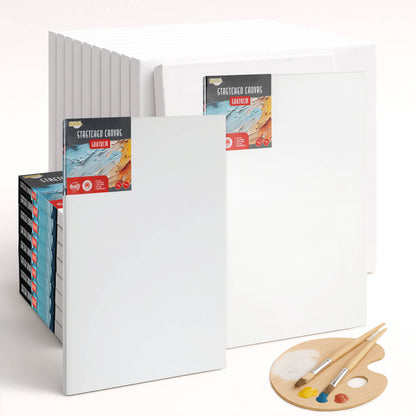 Lienzos para pintar de 50x70 cm - 12 unidades - Lienzos y paneles de lienzo - 100% algodón - Para pintura acrílica, pintura al óleo y técnicas de pintura - Joya Creative