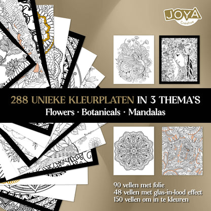 Joya Creative Libro de colorear de lujo para adultos - 288 láminas para colorear con estampado metalizado, mandalas, animales e ilustraciones botánicas