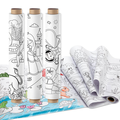 Joya Creative Rollo para colorear de repuesto de 3x10 metros - Rollos para colorear de animales, princesas y espacio para soporte de rollo de papel