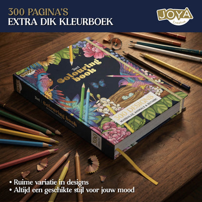 Joya Creative Libro de colorear de lujo para adultos A4 Edición 2026 - 300 láminas para colorear botánicas, de animales y mandalas