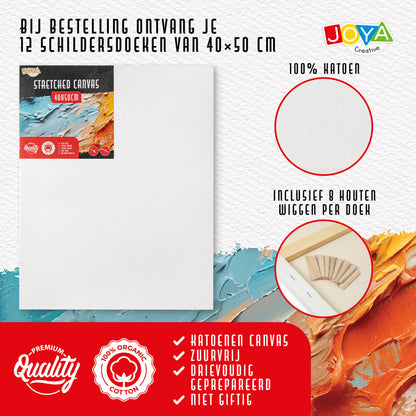 Joya Creative Lienzos para pintar 40x50 cm – Set de 12 lienzos de 100% algodón para pintura acrílica, pintura al óleo y técnicas de pintura