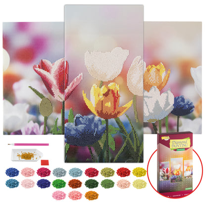 Joya Creative Diamond Painting Bloemen Drieluik – DIY Diamond Painting Volwassenen met 3 Bloemenpanelen en Ronde Steentjes