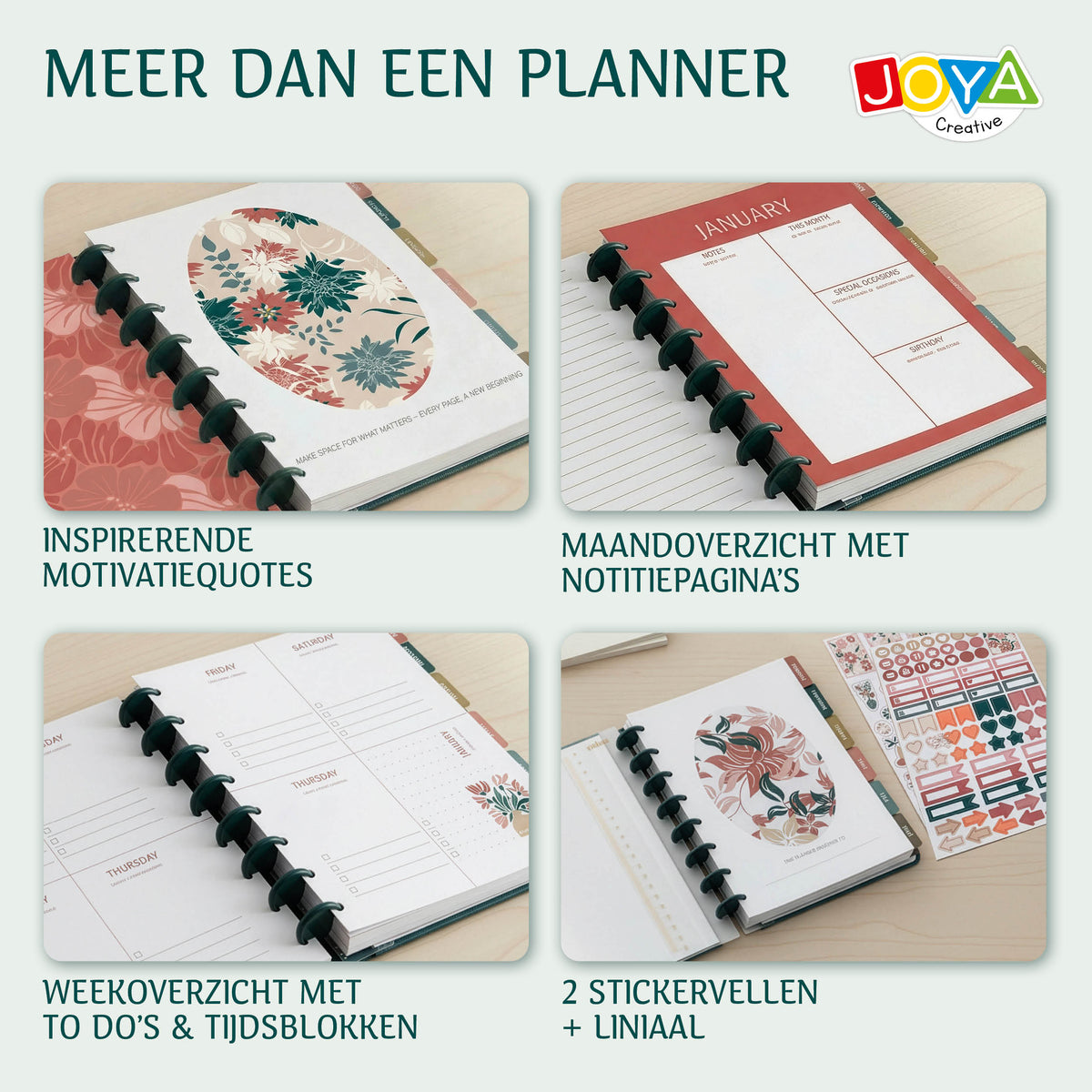 Joya Creative Luxe Planner A5 Ongedateerd – Hardcover Agenda, Ringband Journal, Organizer met Stickers en Liniaal