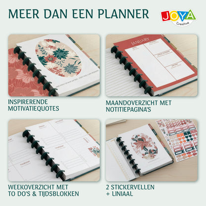 Joya Creative Luxe Planner A5 Ongedateerd – Hardcover Agenda, Ringband Journal, Organizer met Stickers en Liniaal