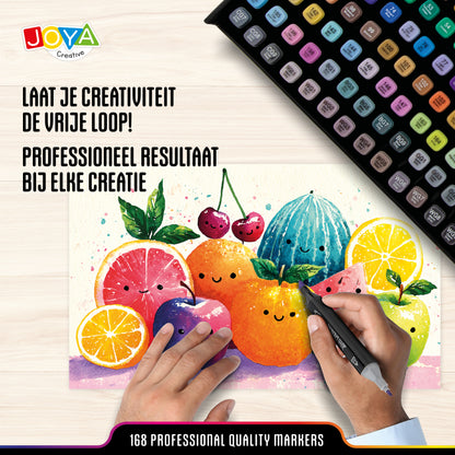 Joya Creative Set de 168 rotuladores Twinmarkers - Rotuladores con alcohol de doble punta - Rotuladores para adultos y niños - Lujoso maletín de almacenamiento