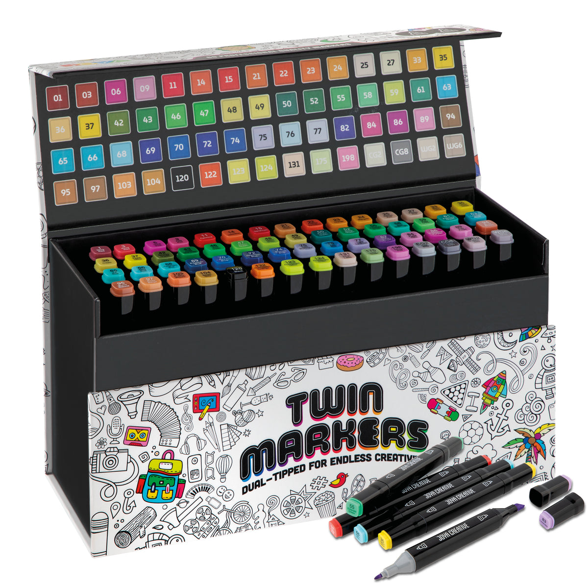 Joya Creative Set de 60 Twinmarkers - Rotuladores con alcohol para adultos y niños - Rotuladores de doble cara con lujoso maletín de almacenamiento