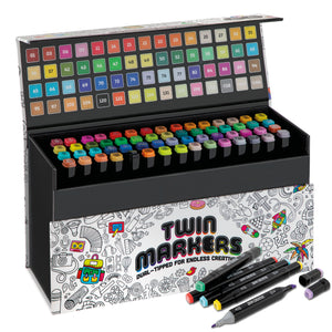 Joya Creative Twinmarkers Set 60 Pieces - Alcohol Markers for Adults and Children - Double-Sided Pens with Luxury Storage Case