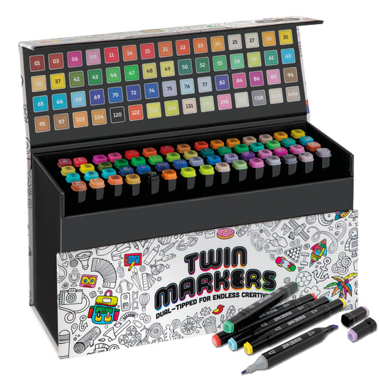 Joya Creative Set de 60 Twinmarkers - Rotuladores con alcohol para adultos y niños - Rotuladores de doble cara con lujoso maletín de almacenamiento