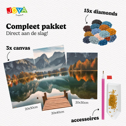Joya Creative Diamond Painting Landschap Drieluik – DIY Diamond Painting Volwassenen met 3 Panelen en Ronde Steentjes