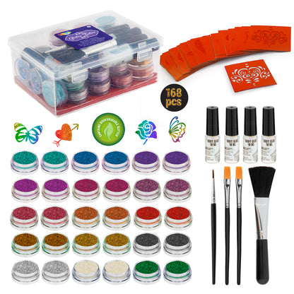 Joya Creative Set XXL de tatuajes con purpurina – Purpurina biodegradable para tatuajes de festivales, carnaval y fiestas infantiles