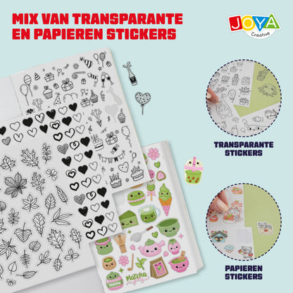 Joya Creative Libro de pegatinas XXL con 8.500 pegatinas – Libro de bullet journal, scrapbooking y journaling con 200 páginas