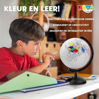 Joya Creative Wereldbol Inkleuren – Educatieve Wereldbol met Uitwisbare Markers voor Kinderen