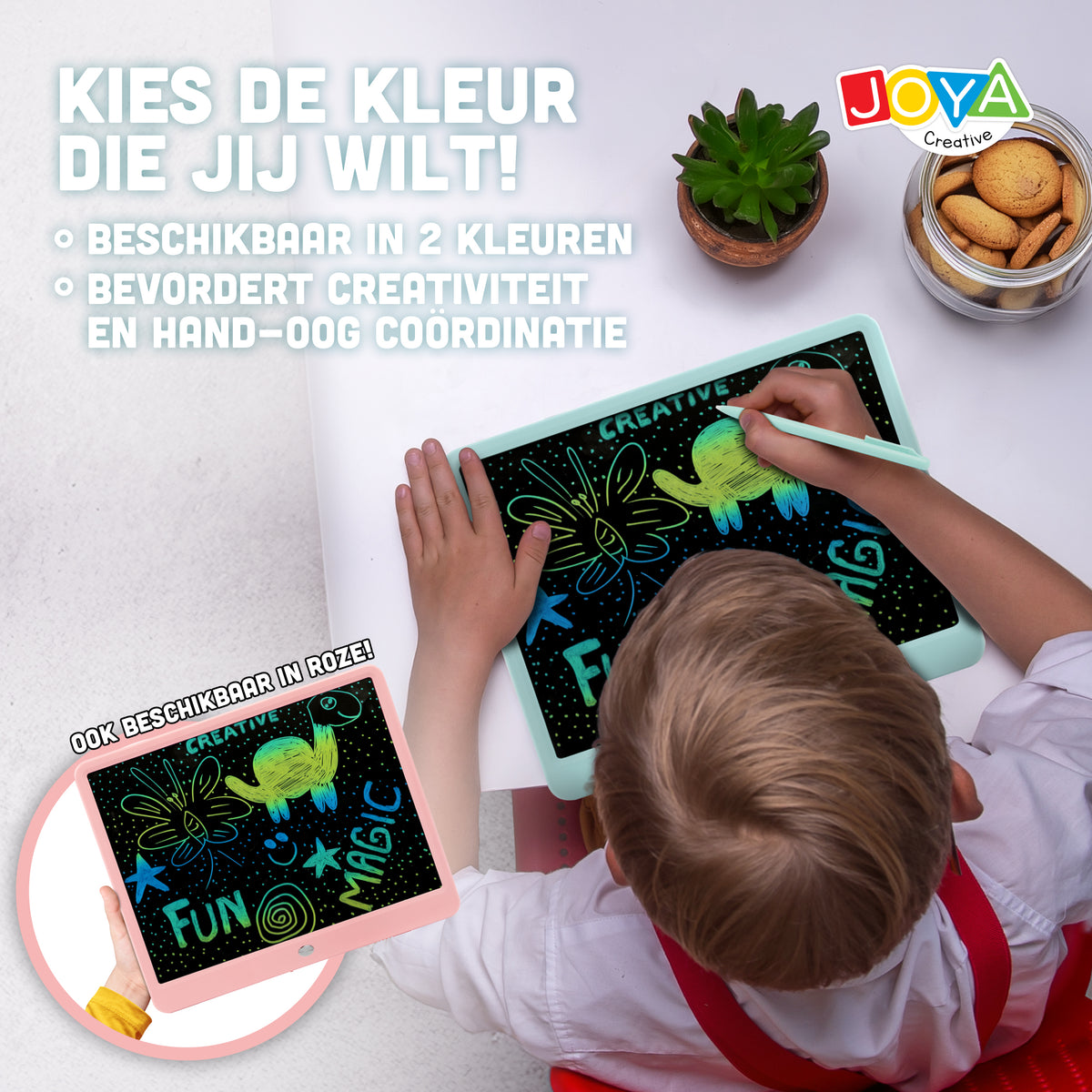 Joya Creative Digitaal Tekenbord 15 Inch Blauw – LCD Tekentablet voor Kinderen met Wisfunctie
