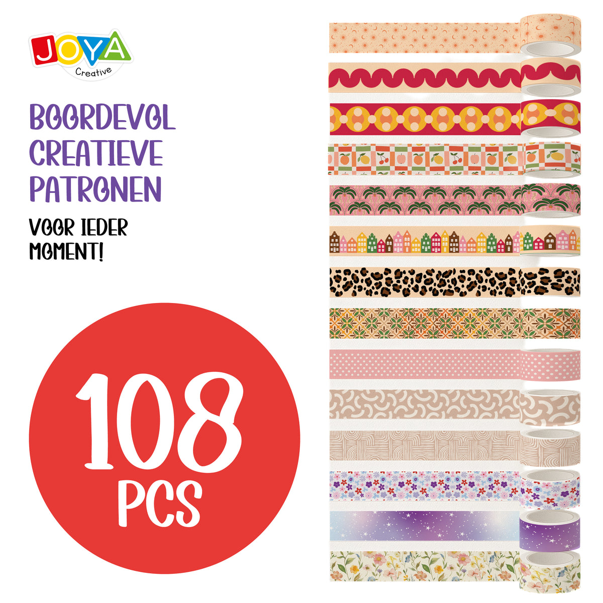 Joya Creative Set de cinta washi de 108 piezas – Accesorios para bullet journal, scrapbooking y journaling