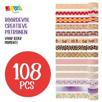 Joya Creative Set de cinta washi de 108 piezas – Accesorios para bullet journal, scrapbooking y journaling