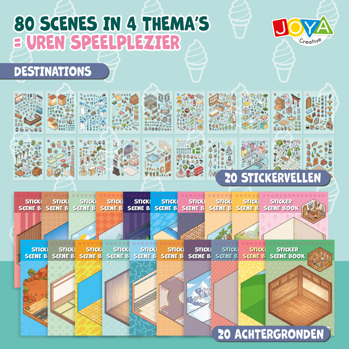 Joya Creative Libro de pegatinas 3D Scene 4 en 1 - Libro de escenas con pegatinas y 80 escenas para niños y adultos | Tapa dura con encuadernación de anillas