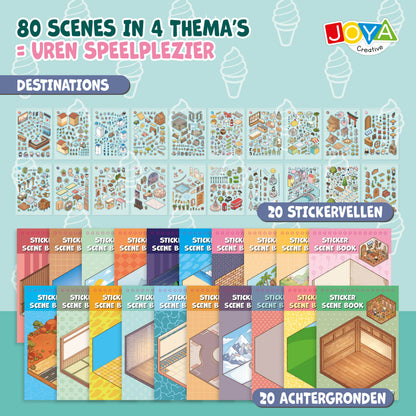 Joya Creative Libro de pegatinas 3D Scene 4 en 1 - Libro de escenas con pegatinas y 80 escenas para niños y adultos | Tapa dura con encuadernación de anillas