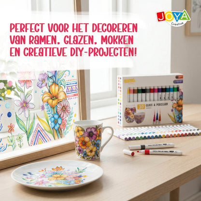 Joya Creative Porselein Stiften Set 30 Delig – Verf Stiften voor Porselein, Glas, Keramiek en DIY Decoratie