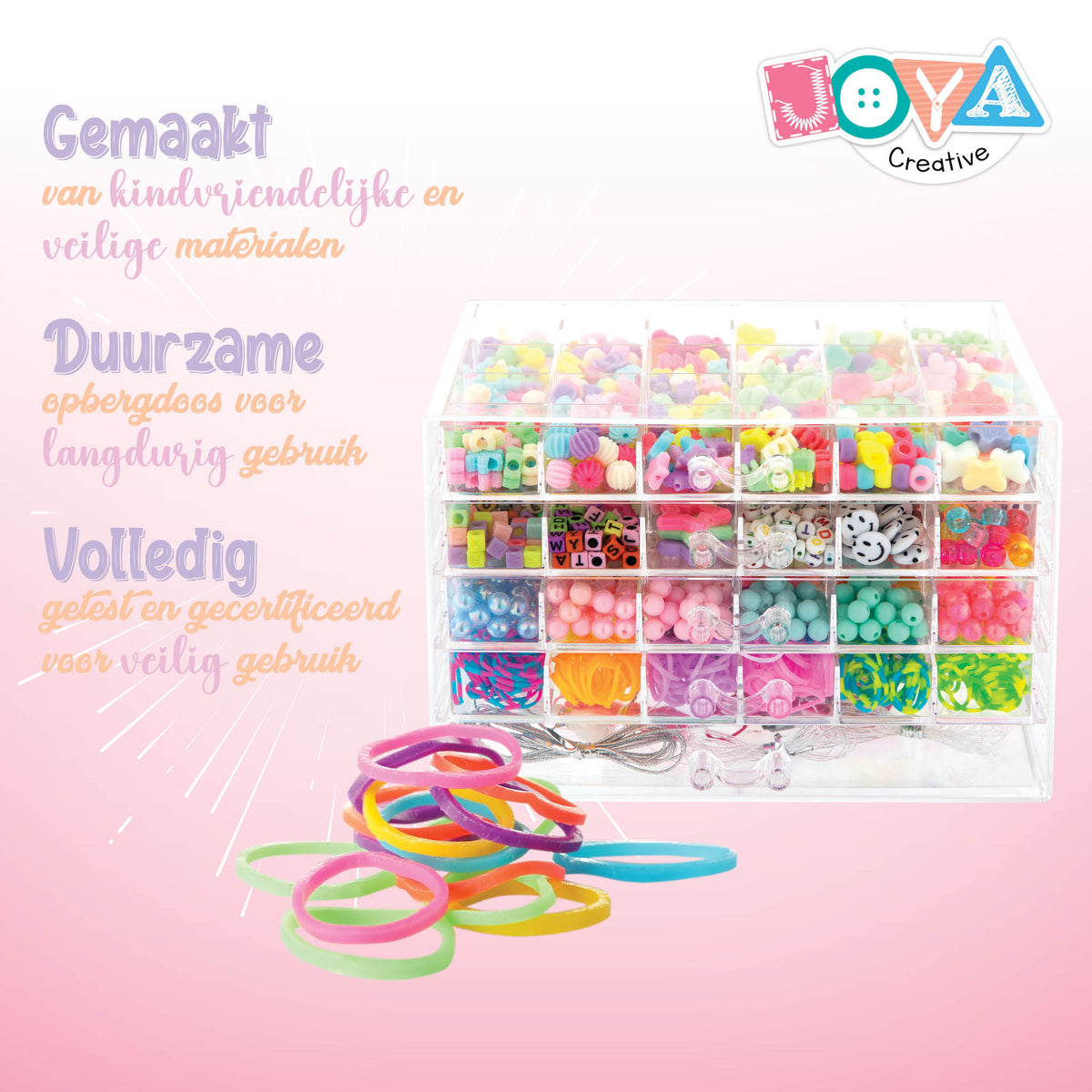 Joya Creative Mega Jewelry Making Set 3000+ Pieces – Bead Set with Letter Beads, Pearls & Loom Bands for Girls