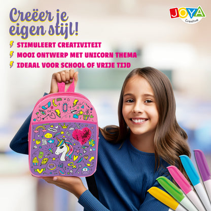 Joya Creative Mochila de unicornio para colorear – Kit de manualidades DIY con rotuladores textiles para niñas