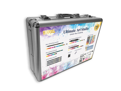 Joya Creative Luxe Drawing and Painting Case 152 Pieces – Complete Drawing Set with Markers, Watercolor Pencils, Paint, Brushes and Metal Storage Case