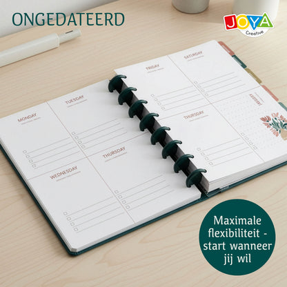 Joya Creative Luxe Planner A5 Ongedateerd – Hardcover Agenda, Ringband Journal, Organizer met Stickers en Liniaal