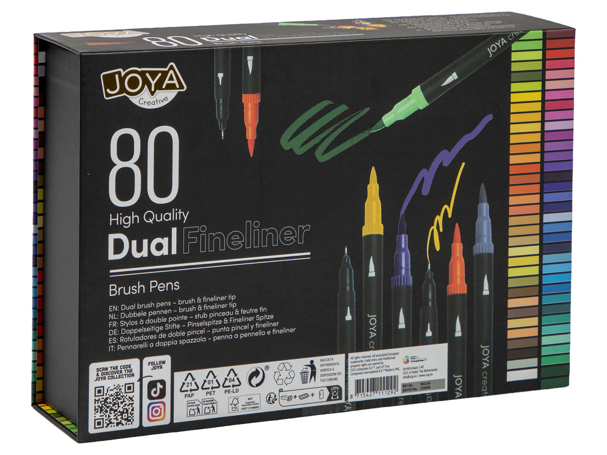 Joya Creative Set de fineliners dobles y rotuladores de pincel de 80 piezas – Rotuladores de colores para lettering, bullet journaling y dibujo