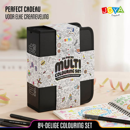 Joya Creative Set de rotuladores creativos de 84 piezas - Twinmarkers, rotuladores de pincel, fineliners y bolígrafos de gel en una lujosa cartera de almacenamiento