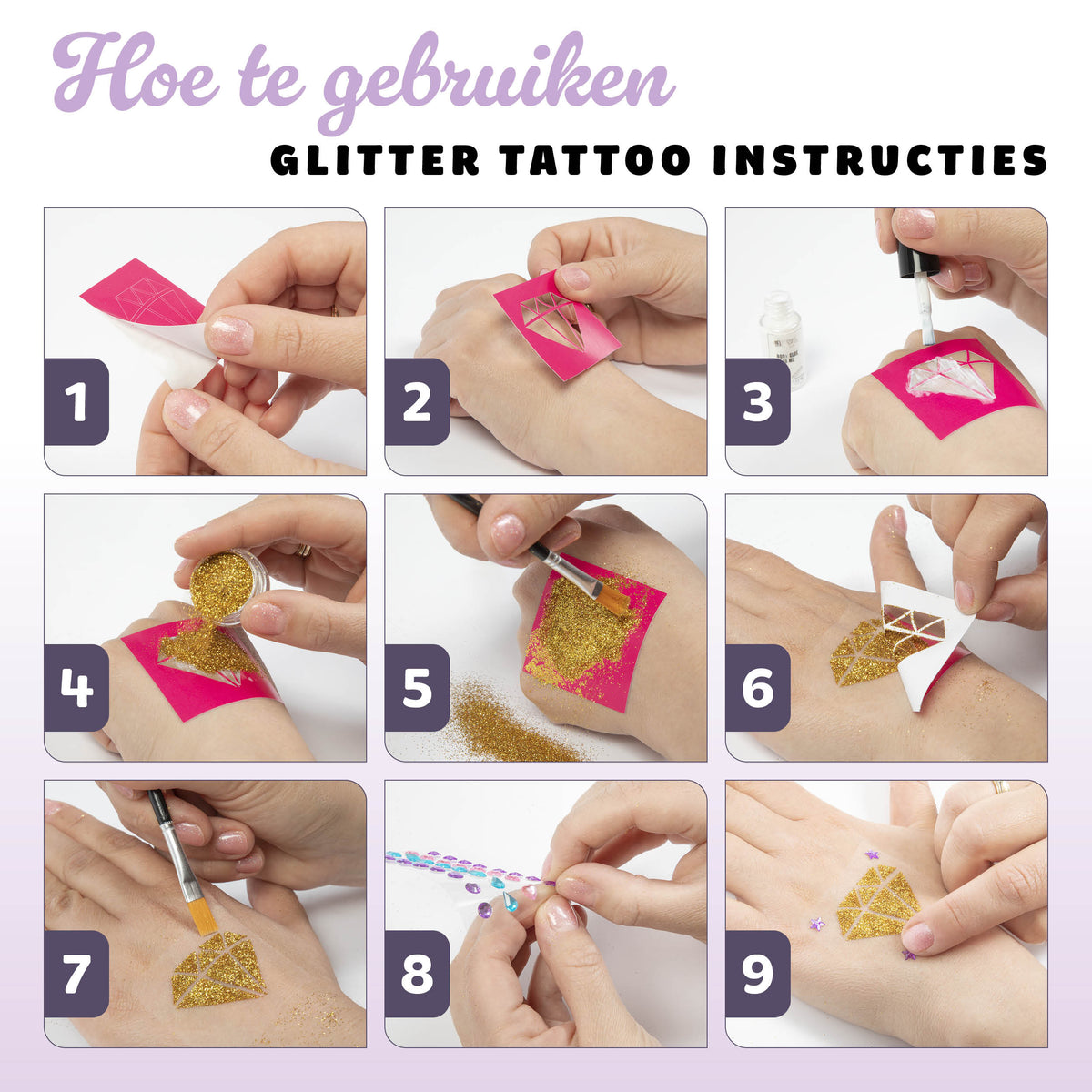 Joya Creative Glitter Tattoo Set XXL – Biologisch Afbreekbare Glitter Tattoos met Sjablonen voor Kinderen