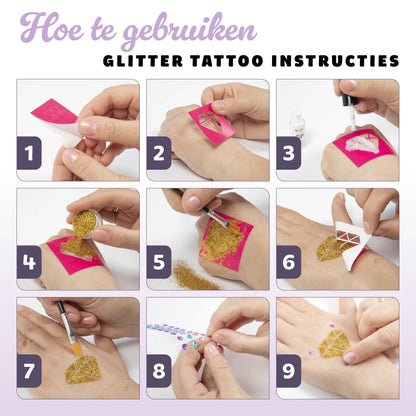 Joya Creative Glitter Tattoo Set XXL – Biologisch Afbreekbare Glitter Tattoos met Sjablonen voor Kinderen