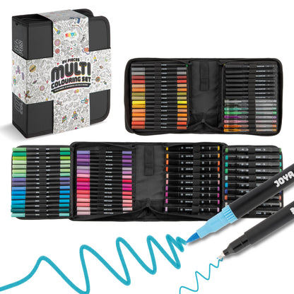 Joya Creative Set de rotuladores creativos de 84 piezas - Twinmarkers, rotuladores de pincel, fineliners y bolígrafos de gel en una lujosa cartera de almacenamiento