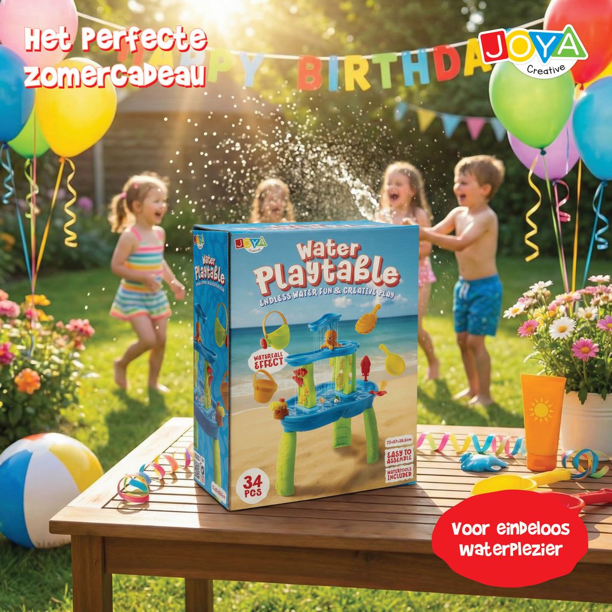 Joya Creative Mesa de agua azul y verde de 34 piezas – Mesa de juegos de agua para niños con cascada y accesorios