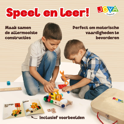 Joya Creative Houten Gereedschapskist 57 Delig – FSC Gereedschap Speelgoed met Werkbank voor Kinderen