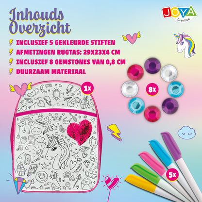 Joya Creative Mochila de unicornio para colorear – Kit de manualidades DIY con rotuladores textiles para niñas