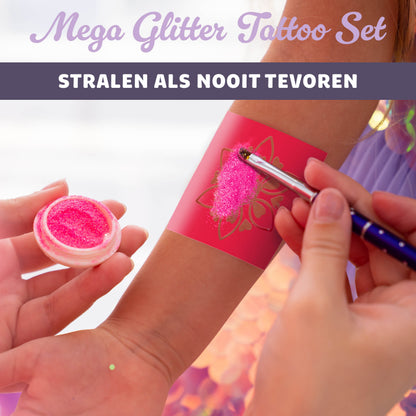 Joya Creative Glitter Tattoo Set XXL – Biologisch Afbreekbare Glitter Tattoos met Sjablonen voor Kinderen