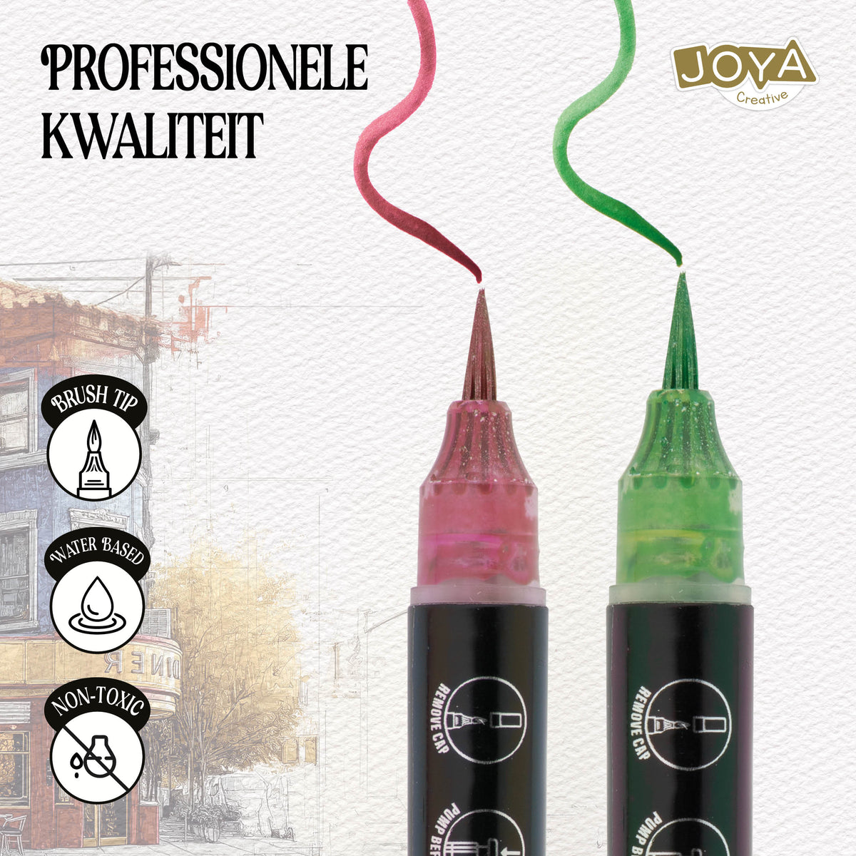 Joya Creative Metallic Acrylic Pens 12 Pieces - Brush Tip Acrylic Markers for Stone, Glass, Wood, Metal, Fabric and DIY Projects