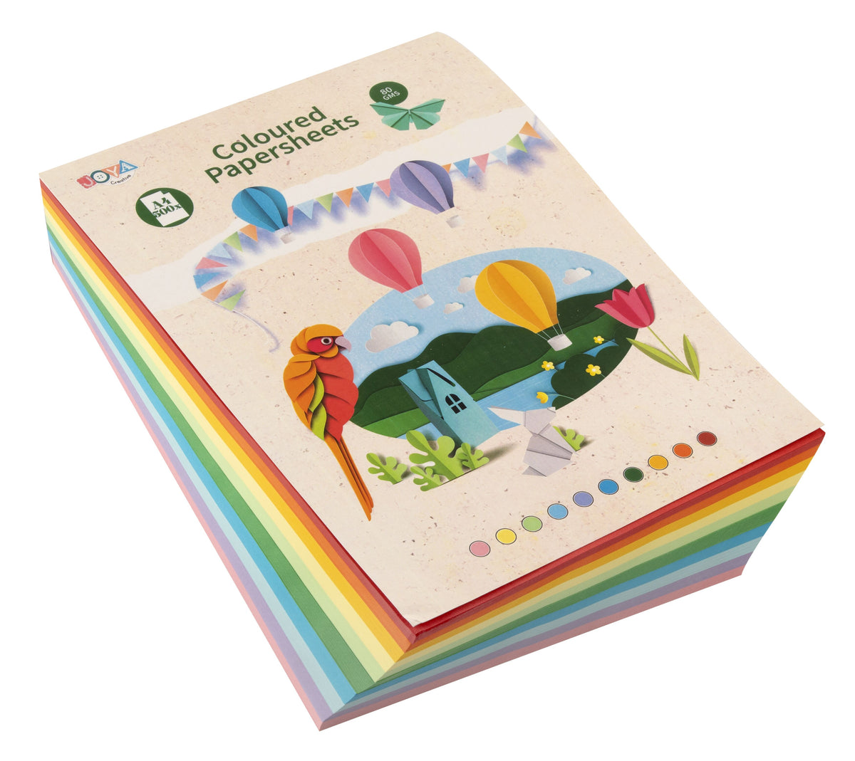 Joya Creative Gekleurd Papier A4 500 Vel – 10 Kleuren Knutselpapier 80g voor Vouwen, Knutselen, School en Hobby