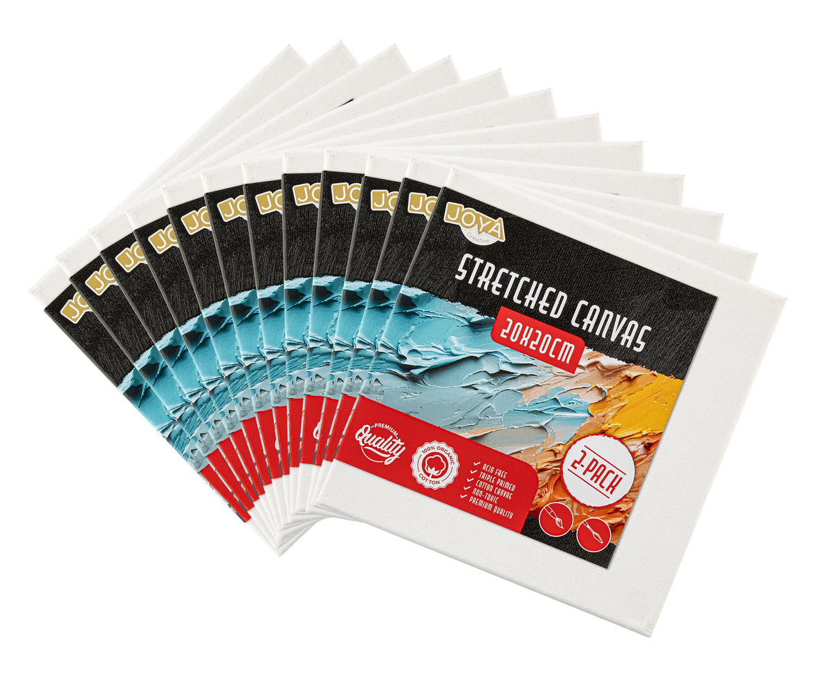 Joya Creative Lienzos para pintar 20x20 cm – Set de 24 lienzos de 100% algodón para pintura acrílica, pintura al óleo y manualidades