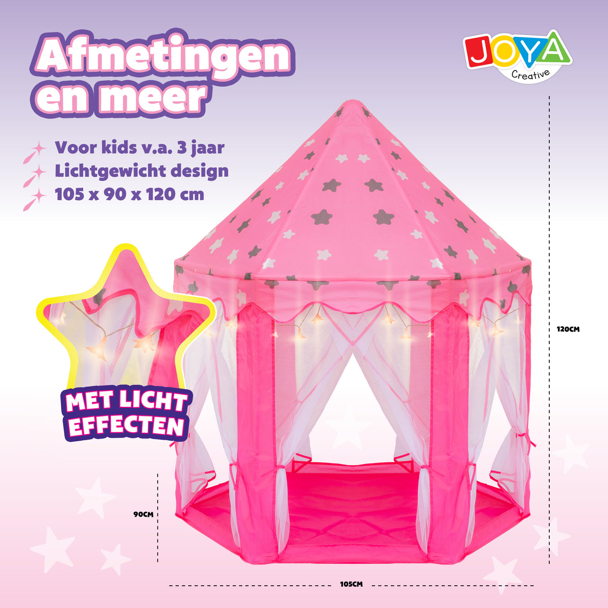 Joya Creative Princess Tent with LED Lighting - Pink Playhouse for Girls with Curtains