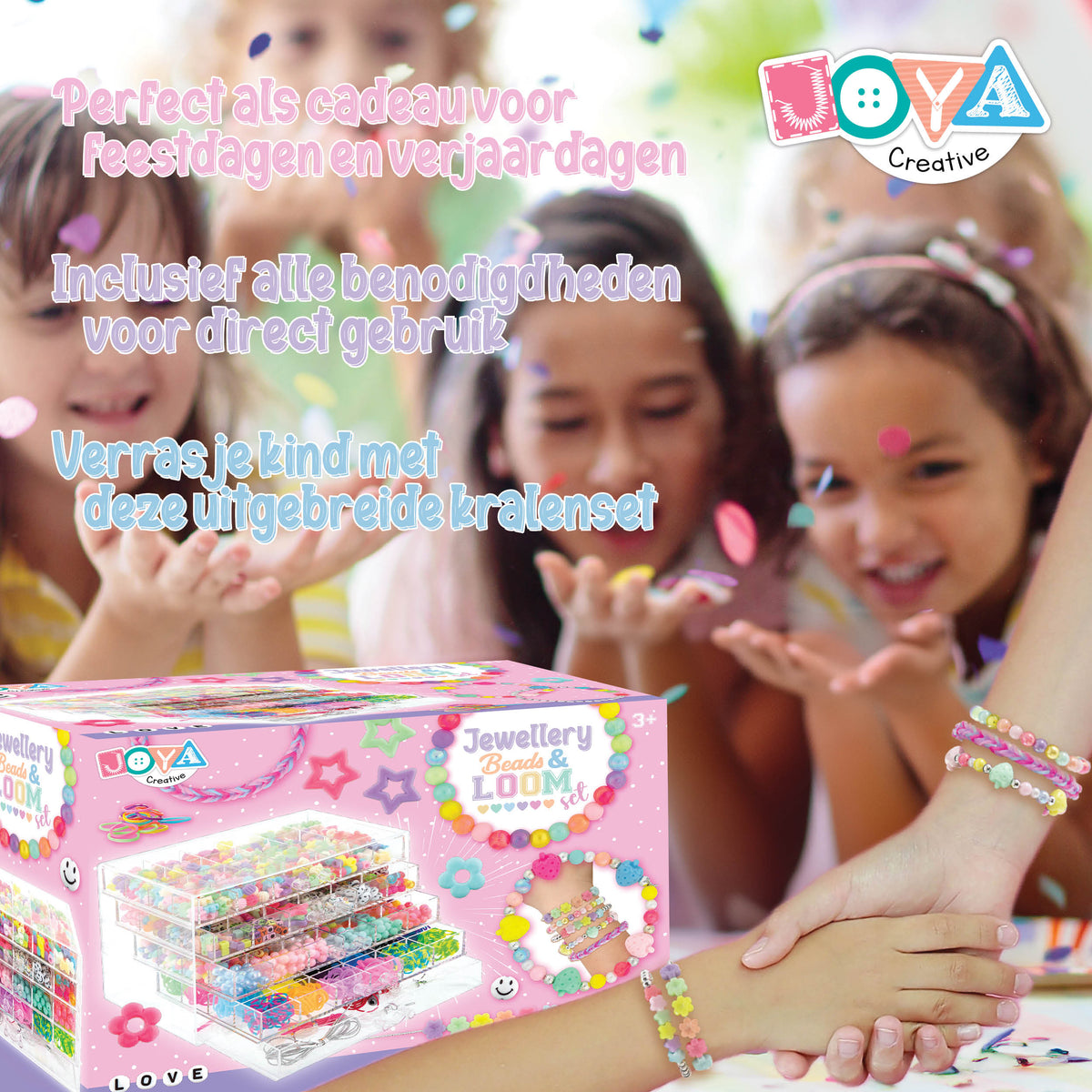 Joya Creative Mega Jewelry Making Set 3000+ Pieces – Bead Set with Letter Beads, Pearls & Loom Bands for Girls