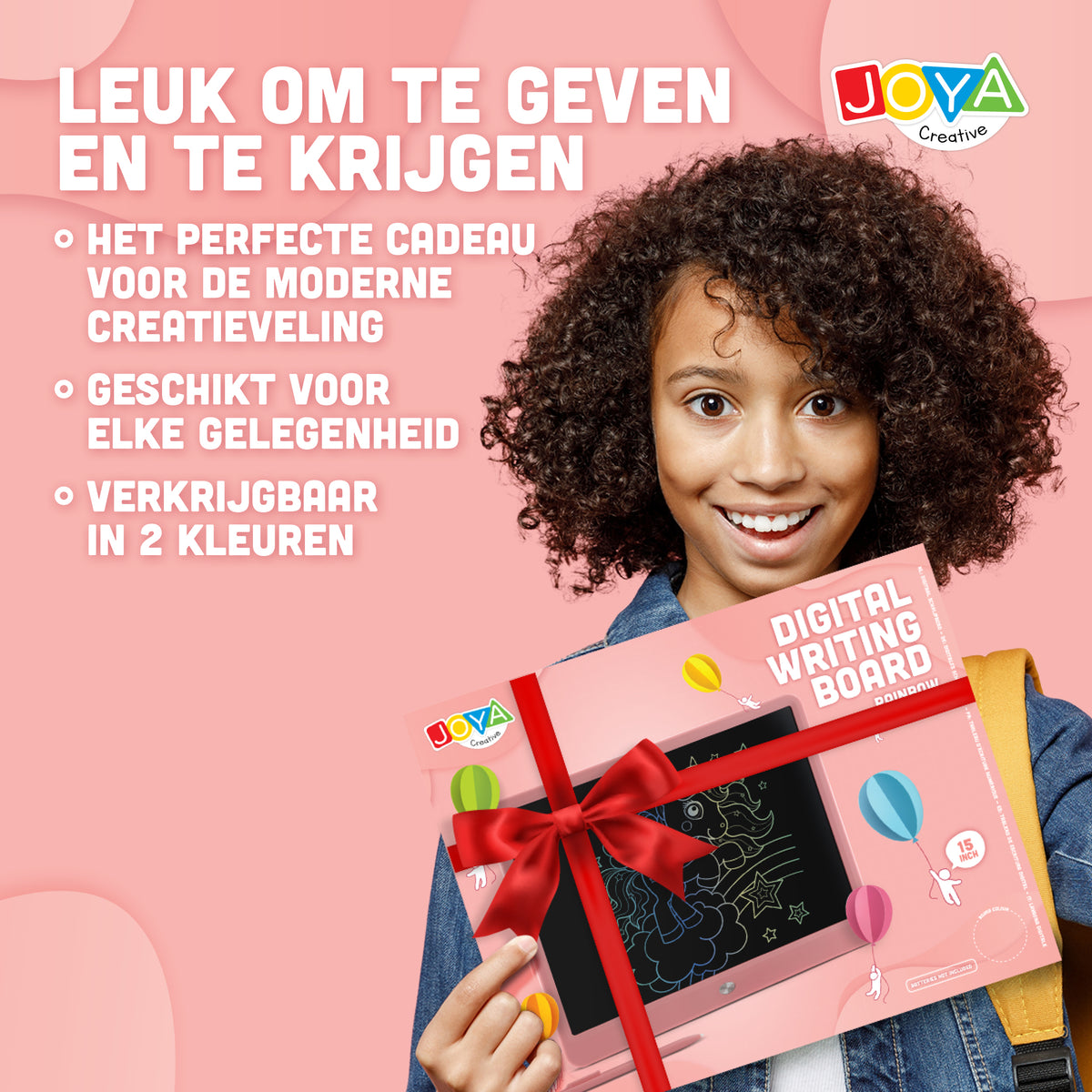 Joya Creative Pizarra de dibujo digital rosa de 15 pulgadas – Tableta de dibujo LCD para niños con función de borrado