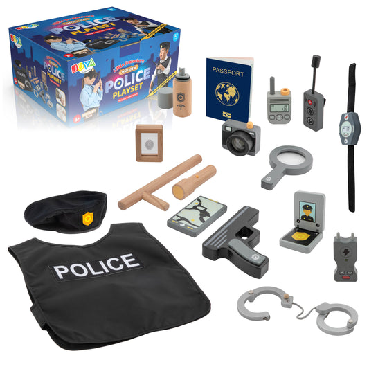 Joya Creative Houten Politie Set 17 Delig – FSC Politiekoffer met Accessoires voor Rollenspel