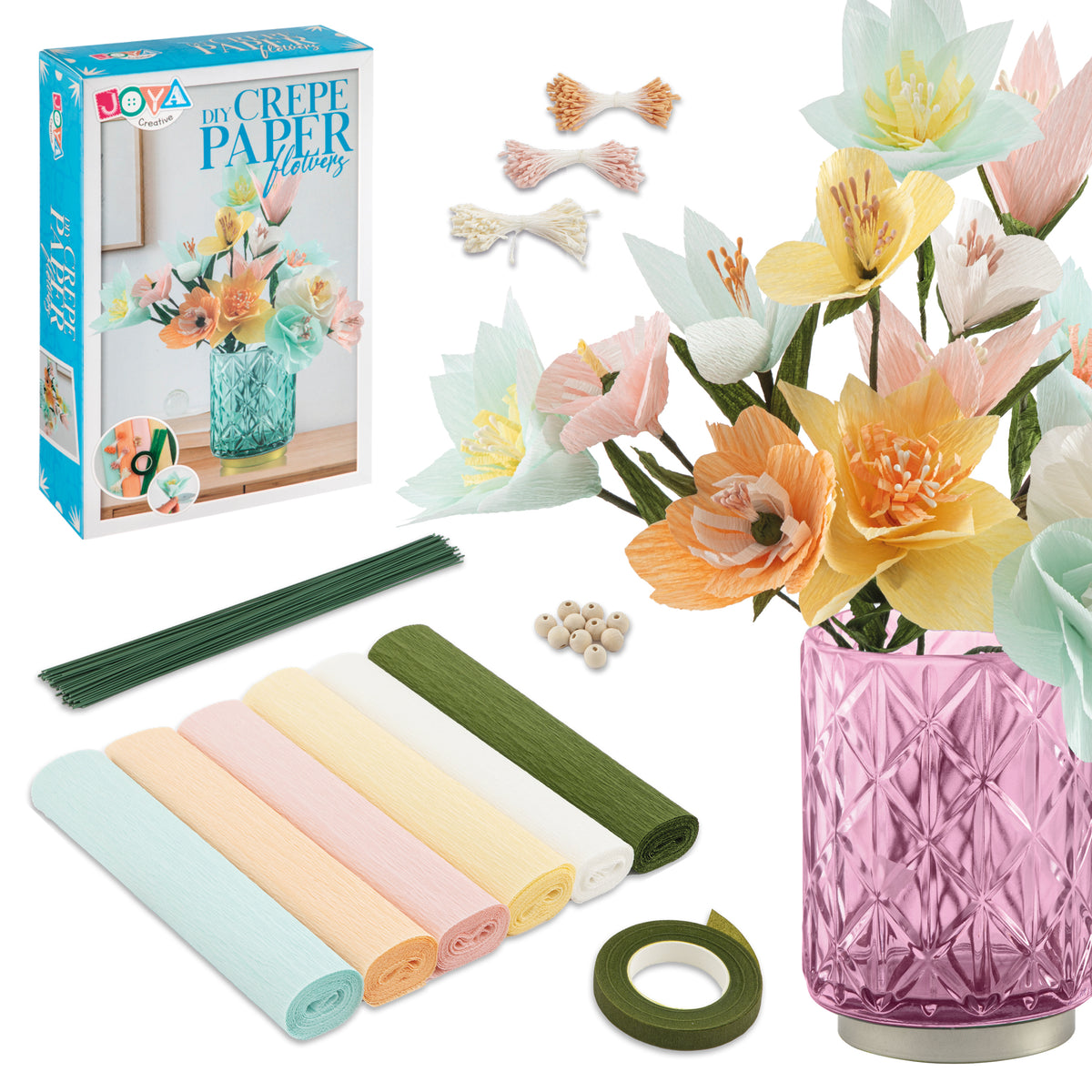 Joya Creative Set para hacer flores de papel crepé – Kit de manualidades DIY para hacer flores de papel con instrucciones