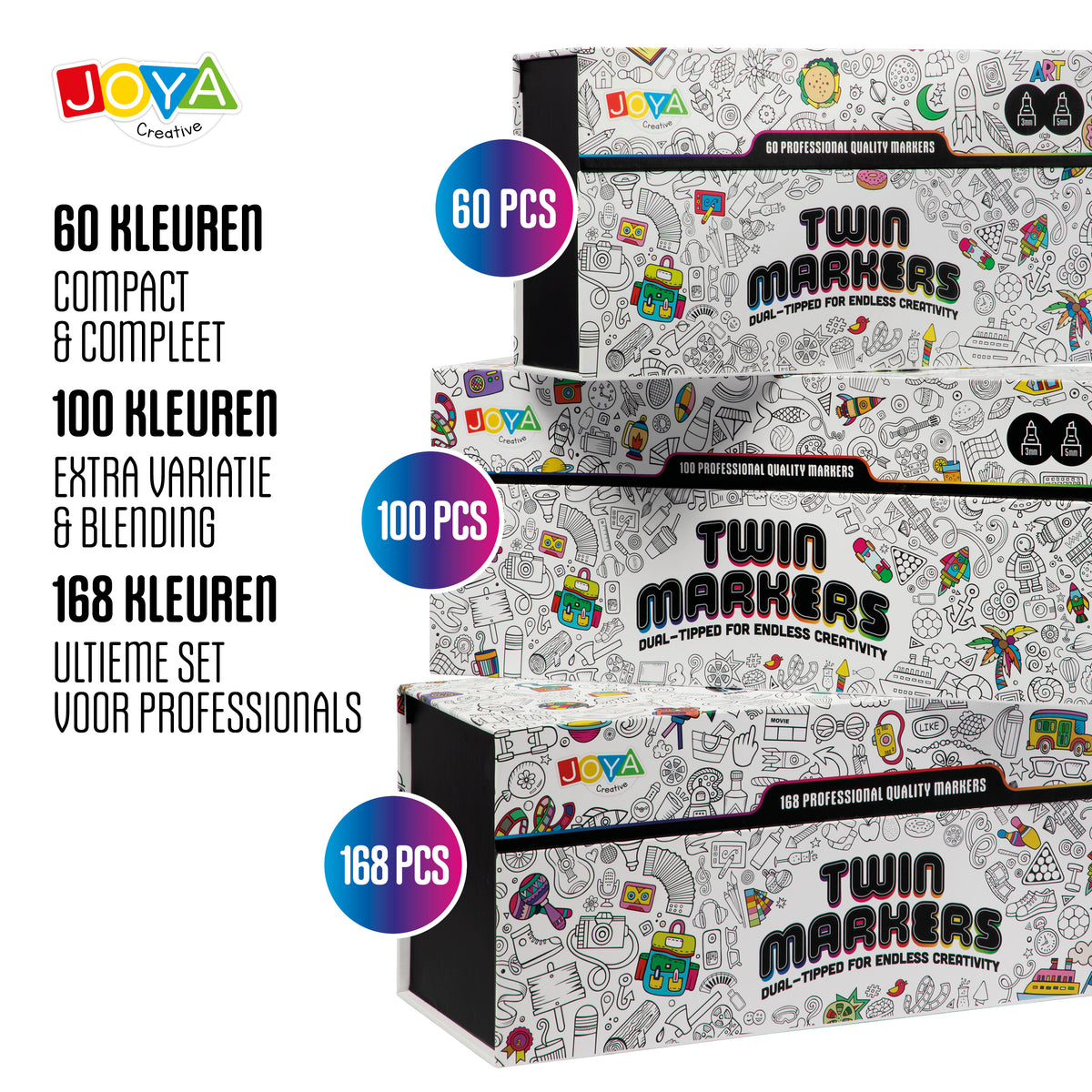 Joya Creative Set de 60 Twinmarkers - Rotuladores con alcohol para adultos y niños - Rotuladores de doble cara con lujoso maletín de almacenamiento