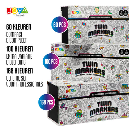 Joya Creative Set de 60 Twinmarkers - Rotuladores con alcohol para adultos y niños - Rotuladores de doble cara con lujoso maletín de almacenamiento