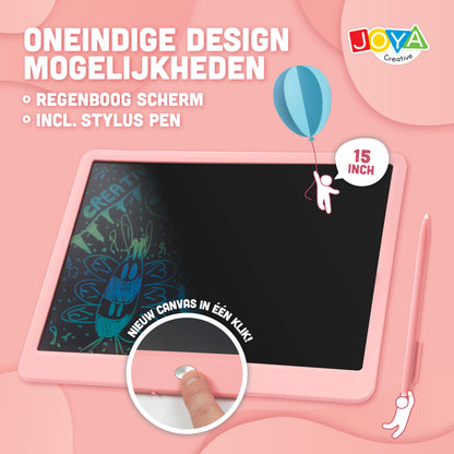Joya Creative Pizarra de dibujo digital rosa de 15 pulgadas – Tableta de dibujo LCD para niños con función de borrado