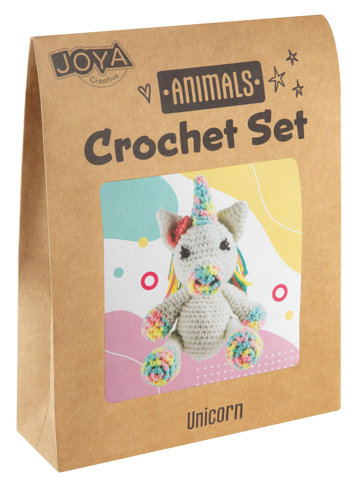 Joya Creative Kit de ganchillo de animales de 4 piezas – Set completo de amigurumi con león, perro, unicornio y oso para principiantes