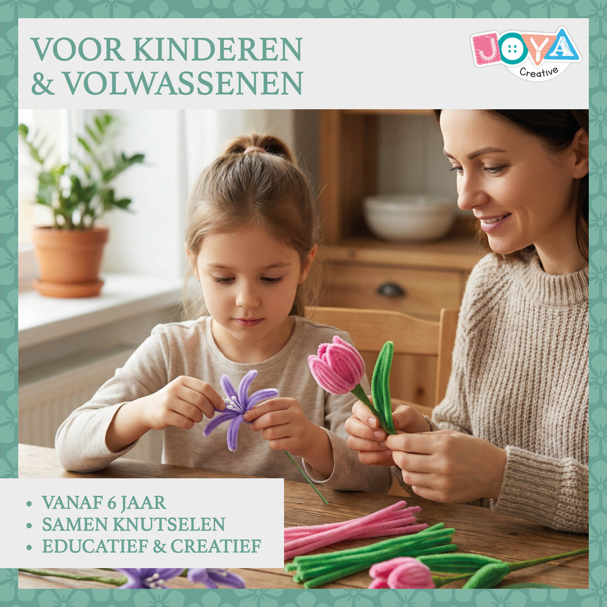 Joya Creative Set DIY de flores de chenilla – Kit de manualidades para hacer flores con limpiapipas y 6 colores de alambre de chenilla