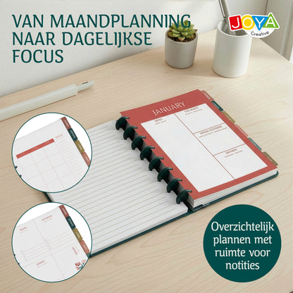 Joya Creative Luxe Planner A5 Ongedateerd – Hardcover Agenda, Ringband Journal, Organizer met Stickers en Liniaal