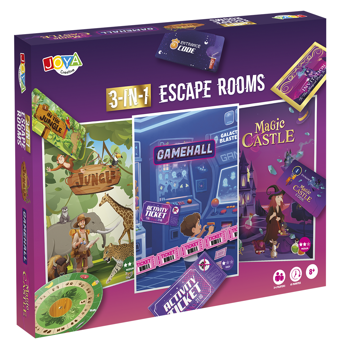 Joya Creative 3in1 Escape Room Game - Escape Box for the Whole Family - 3 Themes Jungle, Game Hall and Magic Castle - Escape Game for 2-4 Players - Brain Teaser - Escape Puzzle - From 8 Years